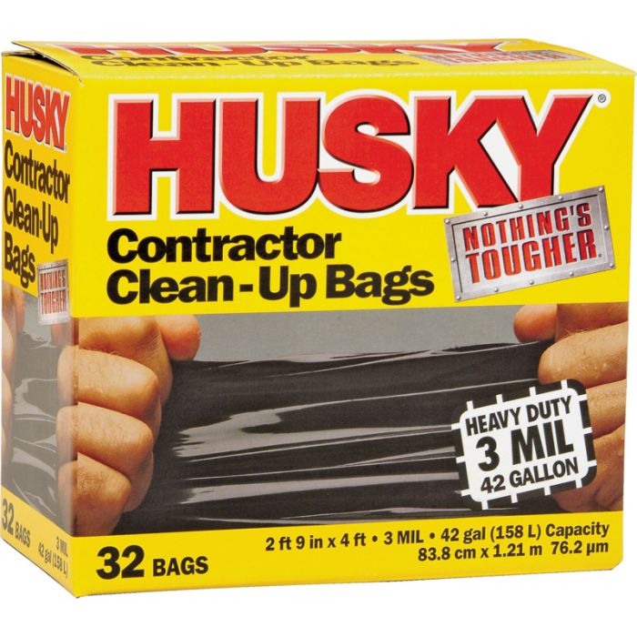 Husky - 42 Gal - Contractor Trash Bag w/Tie Closure - 3Mil - Black - 32ct