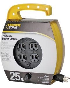 PZ - Extension Cord - Portable Power Station 16/3 - Quad Plug Reel - Yellow - 25Ft