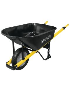 Wheelbarrow - 6-Cubic Foot Steel Tray - Yellow Steel Handles - 16" Flat Free Tire (Vulcan)