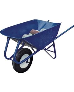 Wheelbarrow - 5-Cubic Foot Steel Tray - Blue Tub & Handles - 8" Hub w/Tubeless Tire (Wellmade)