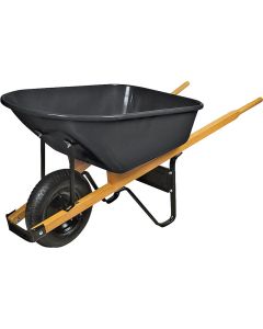 Wheelbarrow - 6-Cubic Foot Steel Tray - Wood Handles - 16" Pneumatic Tire (Landscapers)