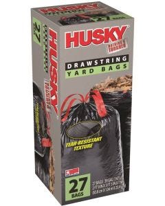 Husky - 39 Gal - Yard Bag w/Drawstring Closure - 1Mil - Black - 27ct