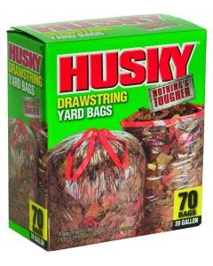 Husky - 39 Gal - Yard Bag w/Drawstring Closure - 1Mil - Clear - 70ct