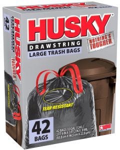 Husky - 33 Gal - Trash Bag w/Drawstring Closure - .9Mil - Black - 42ct