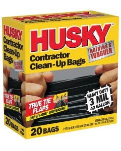 Husky - 42 Gal - Contractor Trash Bag w/Tie Closure - 3Mil - Black - 20ct