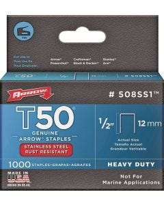 Arrow Staples T50 - STNLS STL 508SS1 - 1/2" Leg - 1M/Box