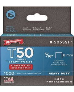 Arrow - Staples T50 - STNLS STL 505SS1 - 5/16" Staple - 1M/Box