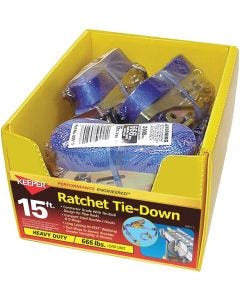 Ratchet Tie Down - w/J Hook & D Ring - 2000lb - 1"x15' 