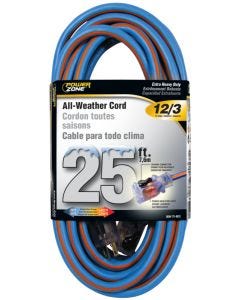 PZ - Extension Cord - All-Weather 12/3 - Blue w/Orange - 25Ft