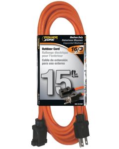 PZ - Extension Cord - Outdoor Medium Duty 16/3 - Orange - 15Ft