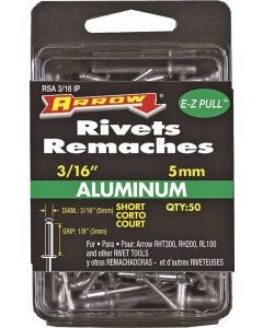 Arrow - Rivet - Aluminum - Short - 1/8" Grip (3mm) x 3/16" - 50ct