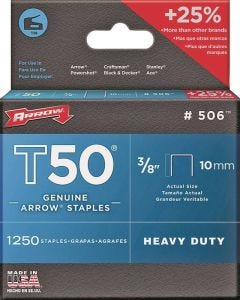 Arrow - Staples T50 - 3/8" Crn - 3/8" Leg - 1250PK