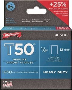 Arrow - Staples T50 - 3/8" Crn - 1/2" Leg - 1250PK