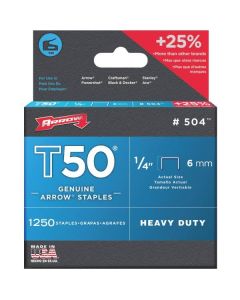 Arrow Staples T50 - 3/8" Crn - 1/4" Leg - 1250Pk