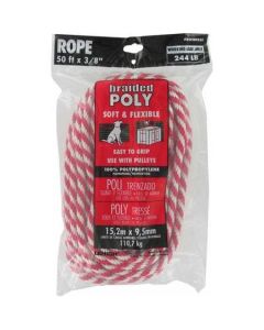 Rope - Solid Braided Derby Poly - 3/8"x50' - Red/White